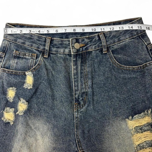 Y2K Baggy Distressed Hi Rise Denim Blue Mom Jeans Wide Leg‎ Womens Large Faded - Picture 6 of 8